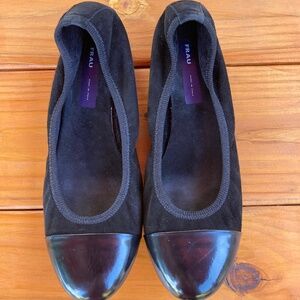 Frau Black Suede and Leather Ballet Flats Made in Italy Size 39